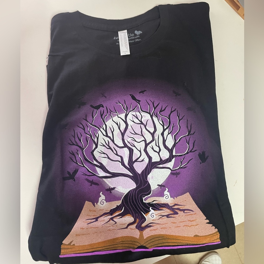 TeeTurtle Unisex Tree of Life with a Violet Sky Black Graphic Shirt, L